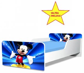 Pat junior Mickey Mouse, cu saltea, 160x80 cm