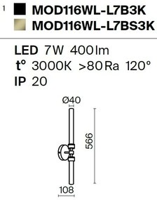 Aplica LED de perete design modern Stelo negru, transparent