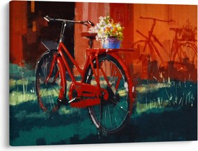 Tablou - Bicicleta roșie, pictură acrilică (70x50 cm)