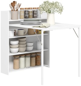 HOMCOM Masă pliabilă, perfectă pentru spații mici, cu 4 rafturi discrete, masă pliabilă de bucătărie, funcție anti-răsturnare, Alb | Aosom Romania