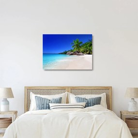 Tablou pe sticlă cu plaja pe insula Praslin (70x50 cm)