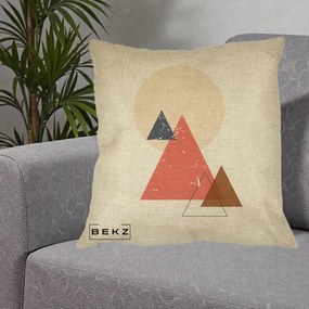 Perna Decorativa Geometric Munti si Soare, 40x40 cm, Crem, Husa Detasabila, Perna Inclusa, BEKZ®