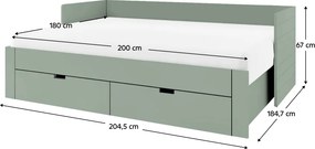 Patul extensibil, verde-gri, 90/180x200, ANTONY