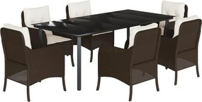 vidaXL Set mobilier de grădină cu perne, 7 piese, maro, poliratan