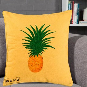 Perna Decorativa Ananas Tropical, 40x40 cm, Galben, Husa Detasabila, Perna Inclusa, BEKZ®