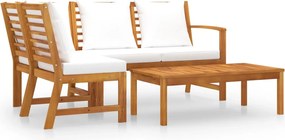 vidaXL Set mobilier de grădină cu perne crem 4 piese lemn masiv acacia