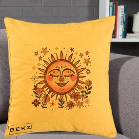 Perna Decorativa Soare Retro Boho Floral, 40x40 cm, Galben, Husa Detasabila, Perna Inclusa, BEKZ®
