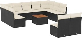 vidaXL Set canapele de grădină, 12 piese, cu perne, negru, poliratan