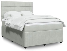 vidaXL Pat box spring cu saltea, gri deschis, 140x200 cm, catifea