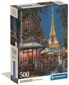 Orașe Night at Eiffel Café Puzzle Compact Paris 500 piese Clementoni