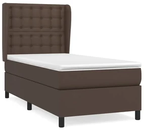 3129018 vidaXL Pat box spring cu saltea, maro, 100x200 cm, piele ecologică