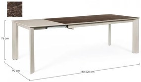 Masa dining extensibila pentru 10 persoane maro cu fibre/gri taupe din ceramica si MDF, 160-220 cm, Briva Bizzotto