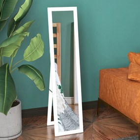 HOMCOM Oglindă cu Ramă din MDF, Picioare și Cârlige pentru Utilizare pe Podea sau pe Perete, 37x40x155 cm, Alb | Aosom Romania