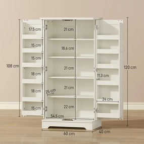HOMCOM Dulap de Bucătărie Tip Cămară, Rustic, cu 12 Rafturi pentru Condimente, Rafturi Reglabile, 2 Uși, pentru Sufragerie și Living, 60x40x120 cm, Crem | Aosom Romania