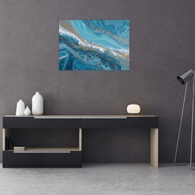 Tablou pe sticlă - Marmură bleu cu aur I. (70x50 cm)
