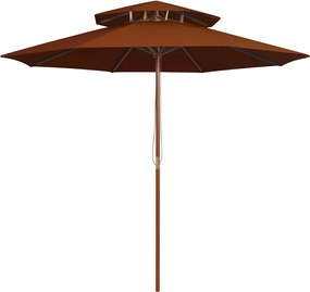 vidaXL Umbrelă de soare dublă, stâlp din lemn, cărămiziu, 270 cm