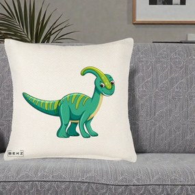 Perna Decorativa Parasaur Verde, 40x40 cm, Crem Reliefat, Husa Detasabila, Perna Inclusa, BEKZ®