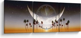 Tablou- Luna deasupra palmierilor (cu ceas) (90x30 cm)