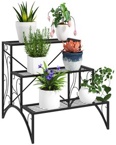 Outsunny Raft pentru Plante cu 3 Niveluri din metal, 60x60x60 cm, Negru | Aosom Romania