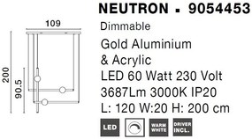 Lustra LED suspendata, dimabila, design modern Neutron auriu