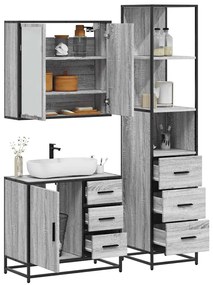 vidaXL Set mobilier de baie, 3 piese, gri sonoma, lemn prelucrat