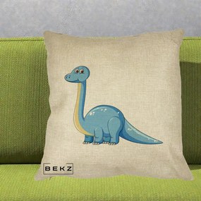 Perna Personalizata Brontosaur Albastru, 40x40 cm, Crem, Husa Detasabila, Perna Inclusa, BEKZ®