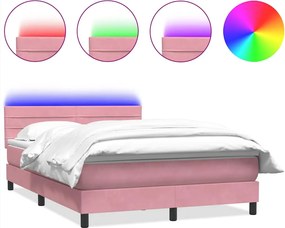 vidaXL Pat cu arcuri cu saltea și LED, roz, 160x220 cm, catifea