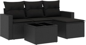 vidaXL Set mobilier de grădină cu perne, 5 piese, negru, poliratan