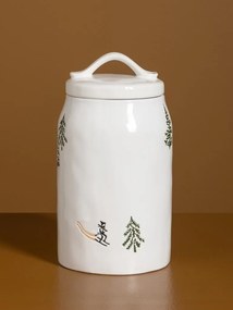 Borcan din ceramică albă cu motive de iarnă pictate manual, 22,5 × 12 cm, „Slalom"