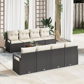 vidaXL Set de canapea de grădină 9 piese cu perne, ratan poly negru, acacia