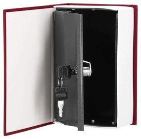 Seif, caseta valori, cutie metalica cu cheie, portabila, tip carte, visiniu, 11.5x5.5x18 cm, Springo