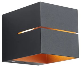 Lampă de perete neagră cu interior auriu, incl. LED și dimmer tactil reîncărcabil - Joris Groove