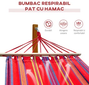 Outsunny Hamac in Tesatura in Dungi Colorat cu Suport in Lemn, 3.15x1x1.1m | Aosom Romania
