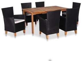 vidaXL Set mobilier de exterior, 7 piese, negru și maro, poliratan
