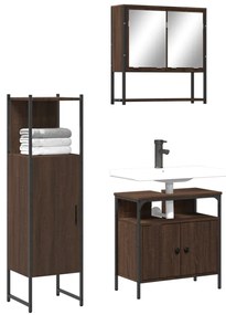vidaXL Set mobilier de baie, 3 piese, stejar maro, lemn prelucrat