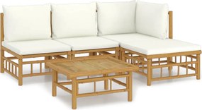 vidaXL Set mobilier de grădină cu perne alb crem, 2 piese, bambus