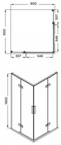 Cabină de duș pătrată Murano cu două uși, fără cădiță de duș, cu strat de acoperire Easy Clean