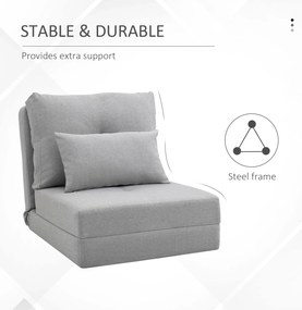 HOMCOM Fotoliu Pat 3 în 1 Convertibilă în Șezlong și Divan de Pe Podea cu 2 Perni, Gri Deschis | Aosom Romania