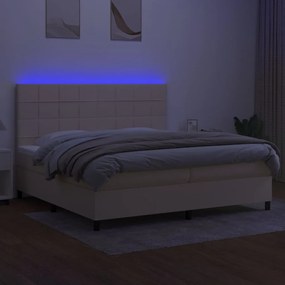 Pat cu arcuri, saltea si LED, crem, 200x200 cm, textil Crem, 200 x 200 cm, Cu blocuri patrate