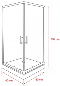 Cabină de duș pătrată Spirit BAMBOO 80x80, cu cădiță de duș acrilică armată
