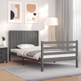 3194758 vidaXL Cadru de pat cu tăblie, gri, 100x200 cm, lemn masiv