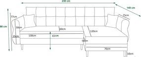 Canapea extensibila de colt SILVIANO, gri, reversibila, 230x140 cm