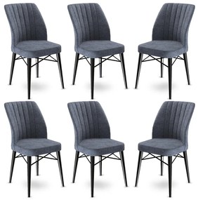 Set 6 scaune haaus Flex, Fum/Negru, textil, picioare metalice