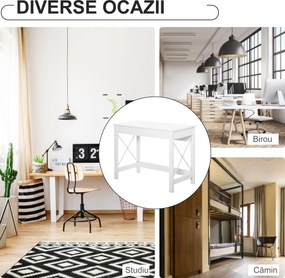 HOMCOM, Birou de Studiu, Stil Modern, MDF, Metal, 105x50x76 cm, Alb | Aosom Romania