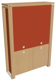Dulap înalt Verno+ S 140 x 46 x 210 cm, uși combinate, stejar deschis / portocaliu