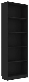 800883 vidaXL Bibliotecă cu 5 rafturi, negru, 60 x 24 x 175 cm, PAL