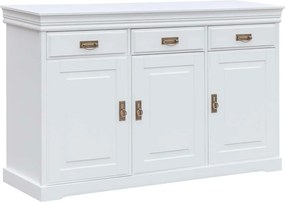 Comodă lemn masiv alb Florence, 140 × 43 × 88 cm