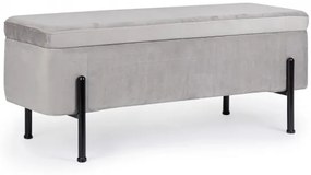 Bancheta cu spatiu pentru depozitare gri/negru din catifea si metal, 110 cm, Irina Bizzotto