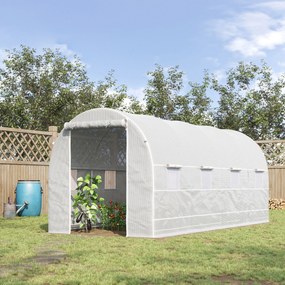 Outsunny Sera tunel cu 8 ferestre si usa rulanta, sera de gradina tunel pentru plante, 5x2x2m, alb | Aosom Romania