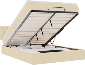 vidaXL Pat otoman cu saltea și LED-uri crem 140x190 cm țesătură